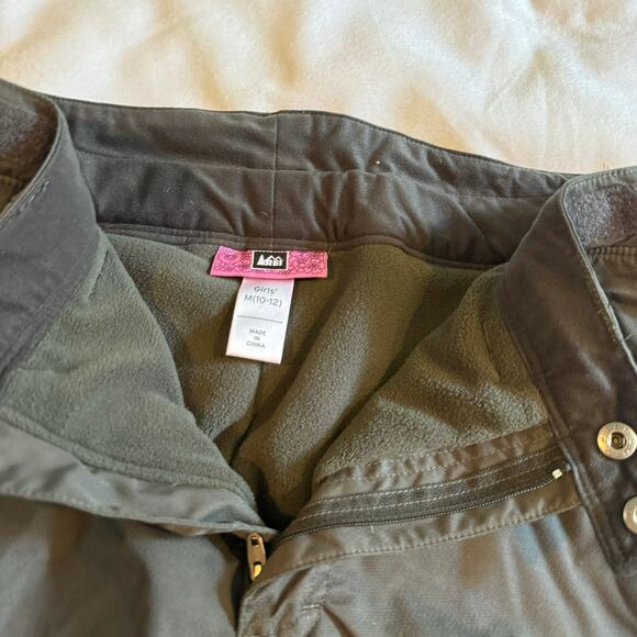 REI Girls Brown Fleece Lined Waterproof Ski Snow Pants M 10/12 - Picture 3 of 5